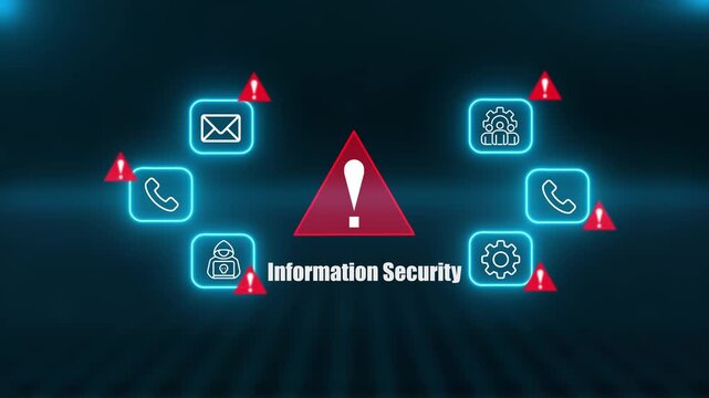 Information Security Warning Alert Interface Displaying Phishing Attacks Hacker Threats And Network Protection Icons For Corporate Data Privacy Online Safety