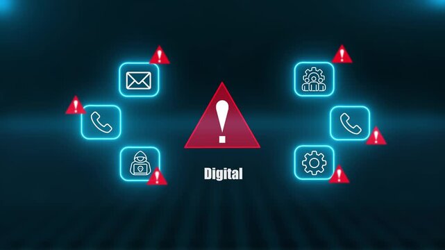 Digital Cyber Security Warning Alert Interface Displaying Phishing Attacks Hacker Threats And Network Protection Icons For Business Data Privacy Online Safety
