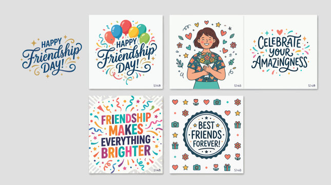 Friendship day greeting cards and design elements