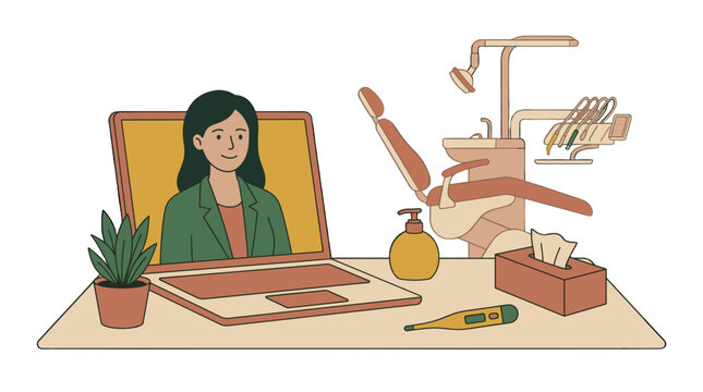 Vector illustration of online dental consultation workspace