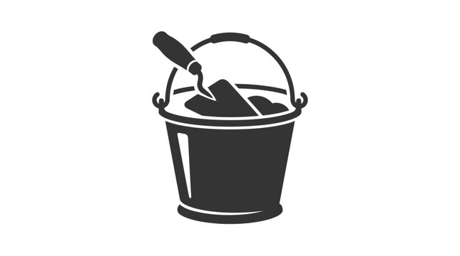 Bucket filled with mortar and a trowel symbolizes professional masonry and bricklaying services.