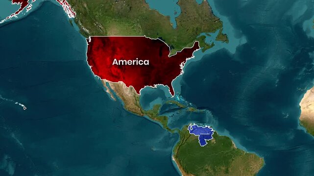 Animated map showing the comparative size of America and Venezuela