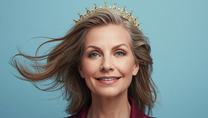 beautiful positive aging woman with a golden crown on her head © tanya78