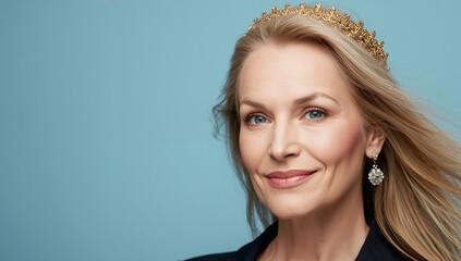 beautiful positive aging woman with a golden crown on her head © tanya78