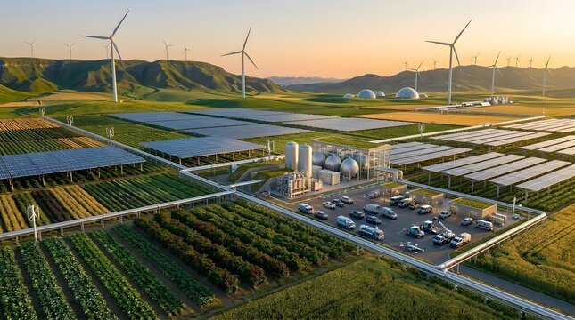 This image captures a vast industrial facility utilizing hydrogen fuel for power illustrating cutting edge technology and sustainable manufacturing processes within an open expansive environment