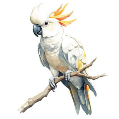 Cockatoo, watercolor with intricate brush textures and gentle highlights, isolated on a white background. © lunaris