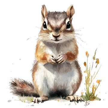 watercolor of Chipmunk illustration, isolated on a white background.