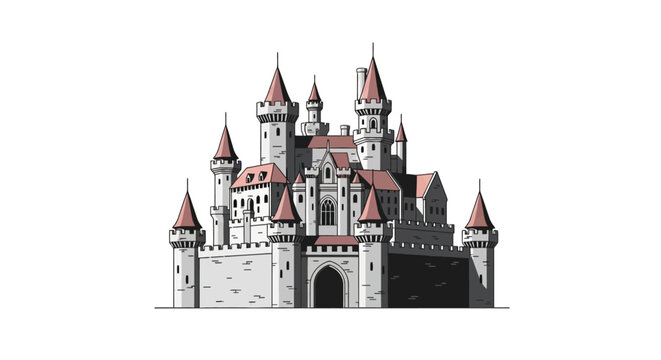Medieval castle fortress with majestic towers and battlements