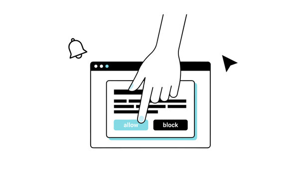 Hand tapping allow button on browser permission popup window