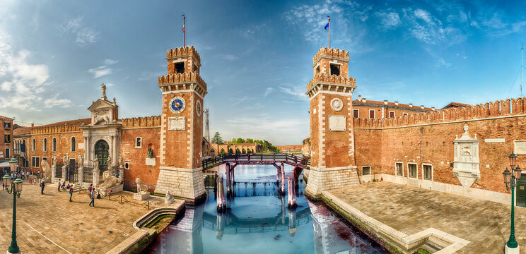 The scenic entrance to the Venetian Arsenal, Venice, Italy