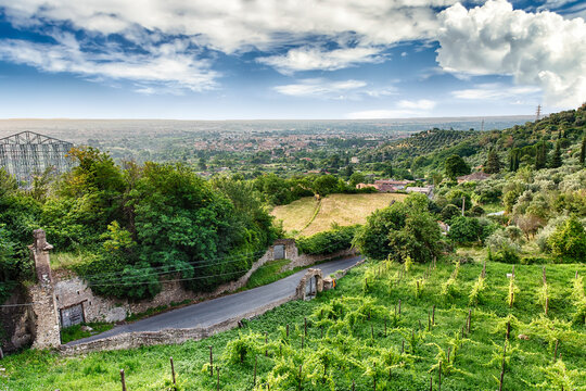 Aerial view of the countryside in Tivoli, Italy