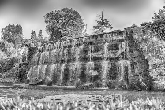 Scenic waterfall in the EUR district of Rome, Italy