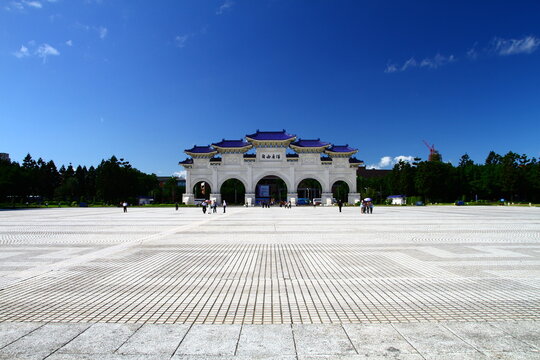 Liberty Square main archway under a wide blue sky in Taipei.