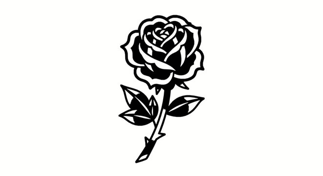 Black and white traditional tattoo style rose illustration
