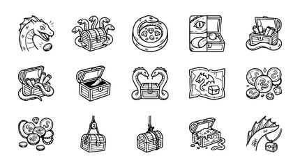 Fantasy Treasure Chests and Dragon Icons Set © Xandal