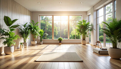 Fototapeta premium Modern-Wellness-Space-Featuring-a-Grounding-Mat-in-a-Minimalist-Home-Interior