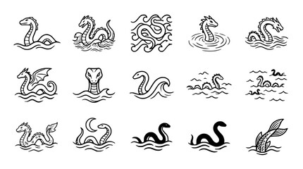 Obraz premium Mythical Creatures Collection: Loch Ness Monster, Dragons, Sea Serpents in Water