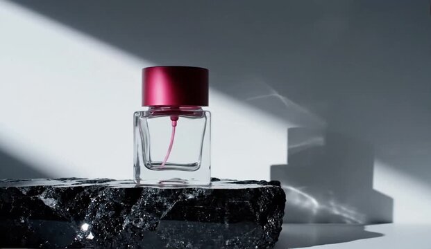 Tracking Video of Geometric Lip Jar Mockup on Black Obsidian