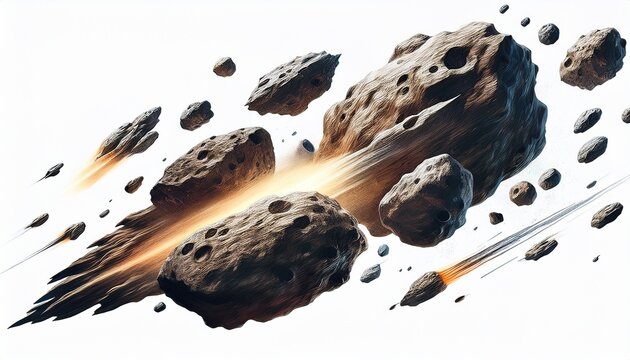 flying asteroids isolated on a white background ai generated