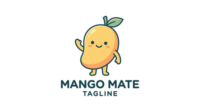 Cute mango mascot character waving mascot logo design.