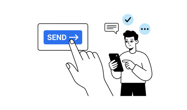 Hand pressing send button on screen while person using phone