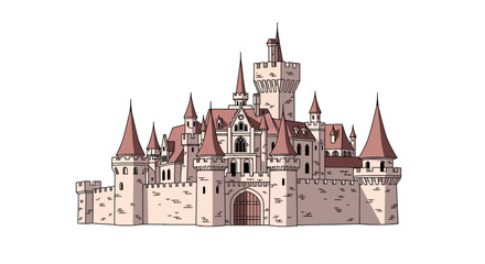 Majestic fairy tale castle with red pointed towers © Hotmanparis