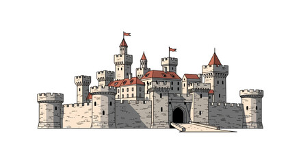 Medieval stone castle with towers and fortified walls © Hotmanparis