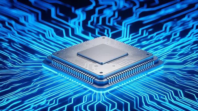 Microchip with glowing circuit lines