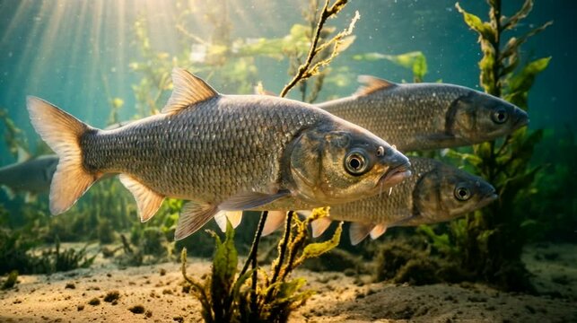 asian carp close up underwater in mississippi river basin swimming video