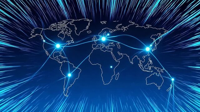 Global network connections on world map