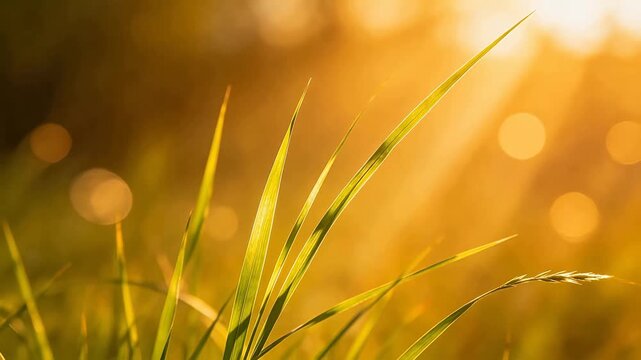 Sunlit grass blades in natural setting