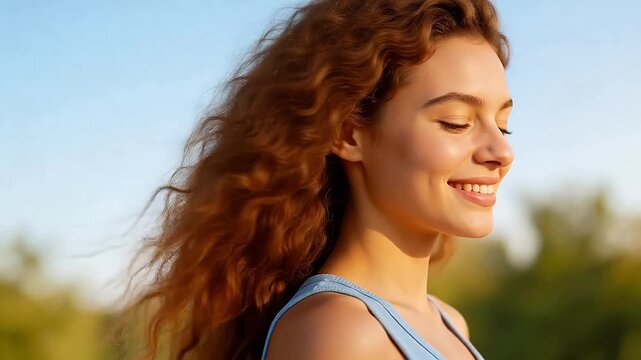 Portrait of woman with curly hair outdoors
