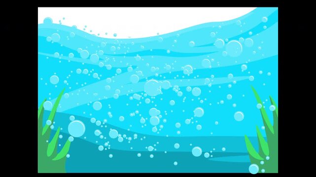 Cartoon underwater background animation with rising bubbles and sea weeds
