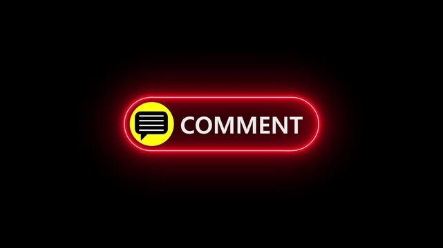 Comment button animation for a video channel. comment text reveal, social media. facebook, youtube, Flat Design animated comment icon sliding smoothly into clourful frame on a black background.