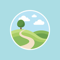 Fototapeta premium A simple flat illustration of green hills and a tree