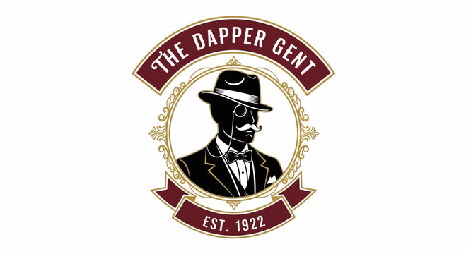 The Dapper Gent Vintage Logo: Gentleman with Hat, Moustache, and Bow Tie - Est. 1922