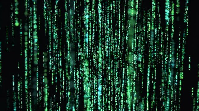Green Matrix Digital Rain Background with Vertical Light Streams