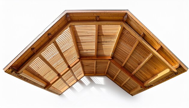 top view of wooden pergola and hexagonal gazebo roof isolated on white background architectural material