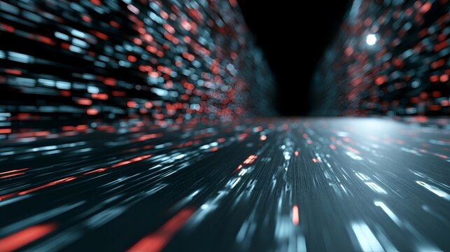 Sreaming data, binary data moving on a digital road - Digital Code road, ai, artificial intelligence concept - 3d illustration Stock Illustration
