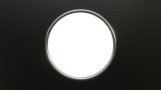 Premium Silver Circular Frame with Transparent Center on Luxury Black Background, Metallic Round Design Element