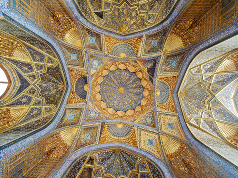 View at the interior of Ak-Saray mausoleum at Samarkand in Uzbekistan