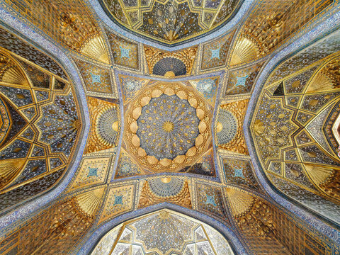 View at the interior of Ak-Saray mausoleum at Samarkand in Uzbekistan