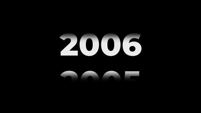 Reverse 22 year counter animation scrolling back from 2027 to 2005. White 3D text on black background. Going back in time flashback and history timeline motion graphics concept.