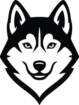 Siberian Husky Dog Head Vector Illustration in Black and White Minimalist Line Art Style for Creative Logos Pet Branding and Mascot Designs