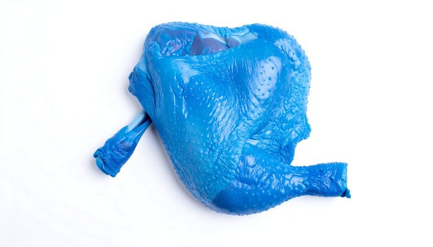 A blue plastic bag crumpled on a white background
