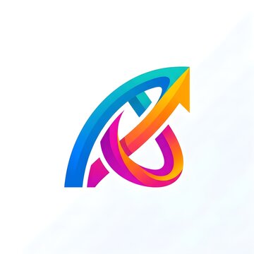 Arrow arc growth logo &ndash; modern multicolor emblem with sweeping blue arc, pink loop and golden arrow pointing upward for finance, marketing, startups, SaaS, analytics, coaching, presentations, dashboar
