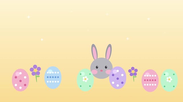happy easter animation card with painted eggs and cute bunny