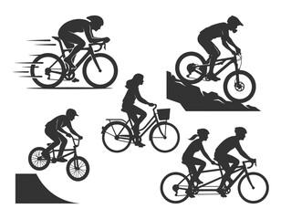 Fototapeta premium Endurance Road Bike Racer Vector Graphics - Aerodynamic Cyclist Silhouette Poses for Marathon and Cycling Club Merch