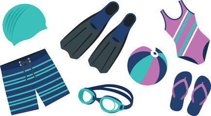 Swimming gear and pool accessories vector set isolated on a clean white background © Imran