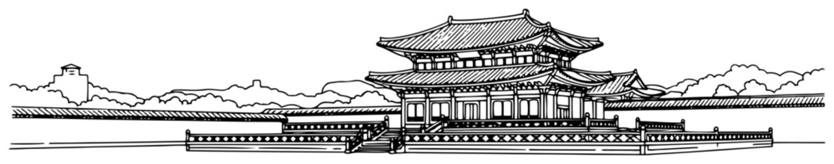 Obraz premium Gyeonghoeru Pavilion in Gyeongbokgung Palace Seoul South Korea in continuous line art style